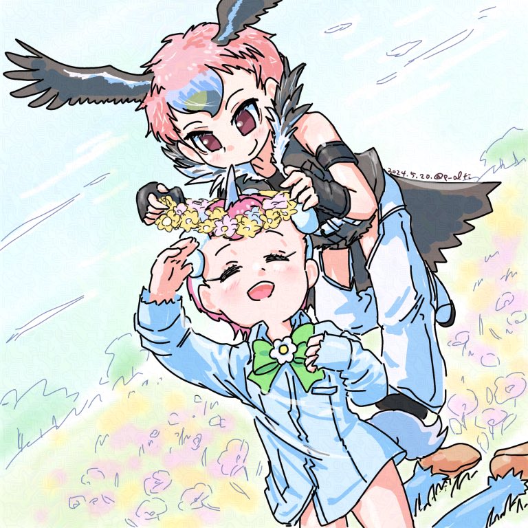 lappet-faced vulture and unico (kemono friends and 2 more) drawn by p_alti