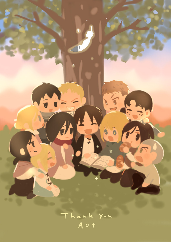 mikasa ackerman, eren yeager, krista lenz, reiner braun, ymir, and 7 more (shingeki no kyojin) drawn by kima33333