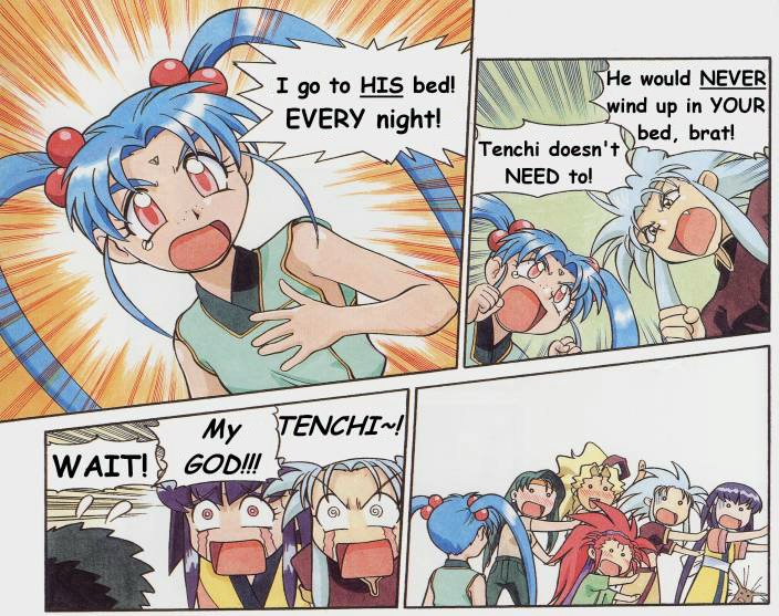 ryouko, masaki sasami jurai, kuramitsu mihoshi, masaki aeka jurai, hakubi washuu, and 2 more (tenchi muyou! and 1 more) drawn by azuma_kiyohiko