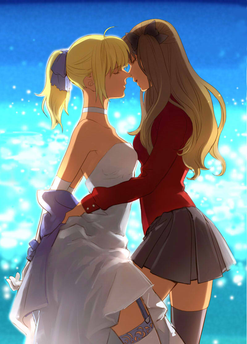 artoria pendragon, saber, and tohsaka rin (fate and 2 more) drawn by liulian