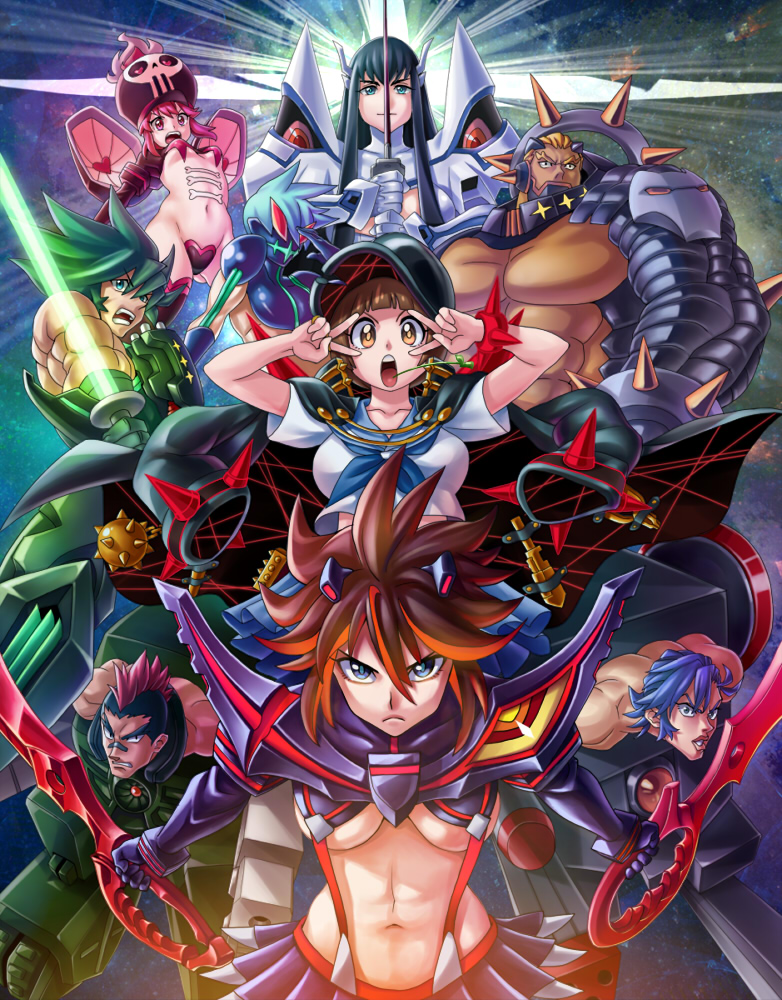 matoi ryuuko, senketsu, kiryuuin satsuki, mankanshoku mako, junketsu, and 6 more (kill la kill) drawn by yosui