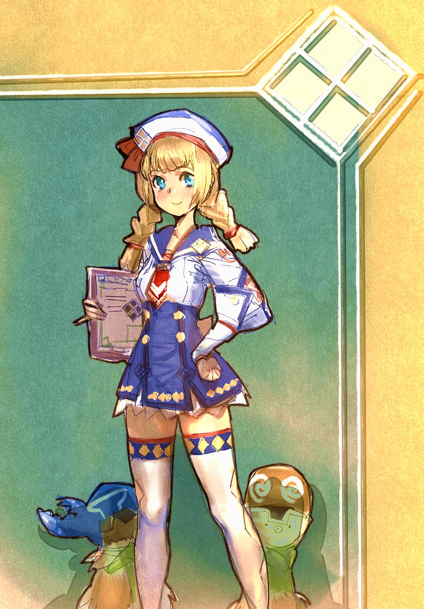 quest receptionist, cha-cha, and kayamba (monster hunter and 1 more) drawn by bow_(bhp)