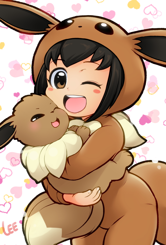 eevee and poke kid (pokemon and 1 more) drawn by lee_(colt)