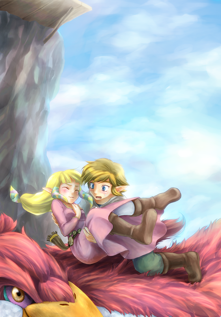 link, princess zelda, and loftwing (the legend of zelda and 1 more) drawn by chikuwa_(rinka)