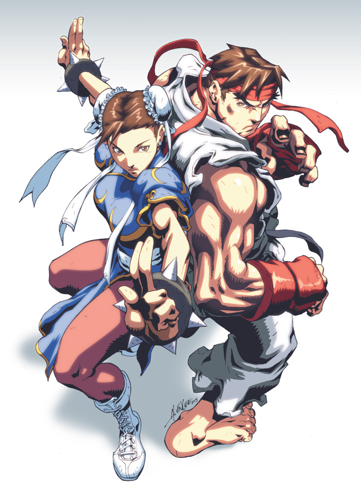chun-li and ryu (street fighter) drawn by alvin_lee, espen_grundetjern, and udon_entertainment