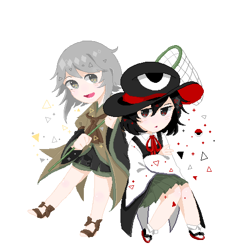enraku tsubakura and houlen yabusame (len'en) drawn by taketorikyouko