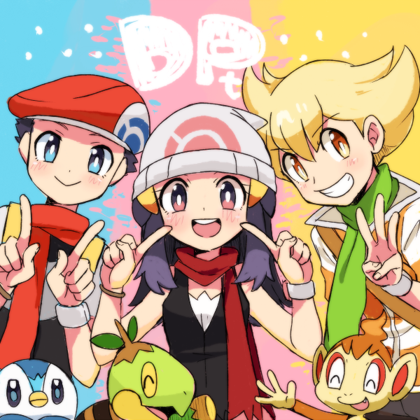 dawn, piplup, lucas, barry, turtwig, and 1 more (pokemon and 1 more) drawn by remotarou