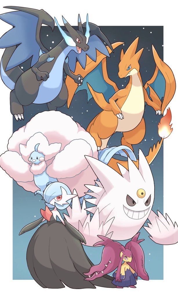 gardevoir, charizard, gengar, mega gardevoir, altaria, and 6 more (pokemon) drawn by h_k225