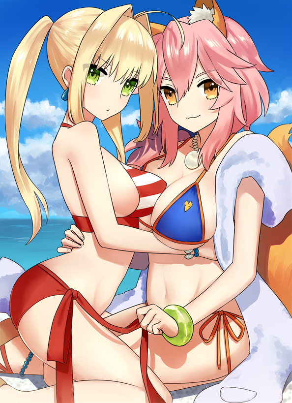 tamamo, nero claudius, and tamamo no mae (fate and 1 more) drawn by riamugi