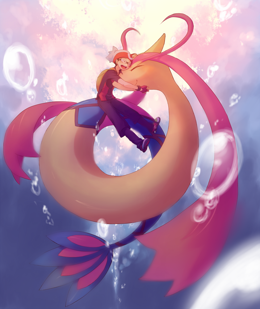 brendan and milotic (pokemon and 1 more) drawn by sekka_koyori