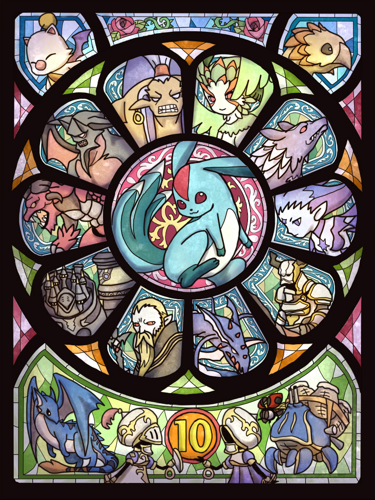 moogle, shiva, carbuncle, fenrir, ifrit, and 9 more (final fantasy and 1 more) drawn by sakutsuki