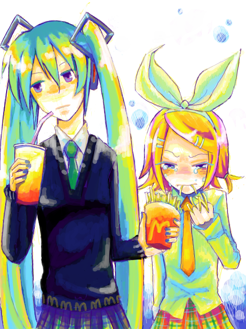 hatsune miku and kagamine rin (vocaloid and 1 more) drawn by shintaniya