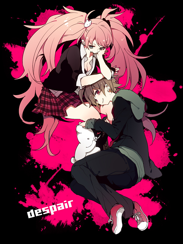 enoshima junko, monokuma, and naegi makoto (danganronpa and 2 more) drawn by sable_(sutec)