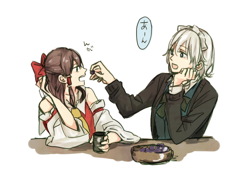 hakurei reimu and izayoi sakuya (touhou) drawn by uuron_(nkktmrrr)