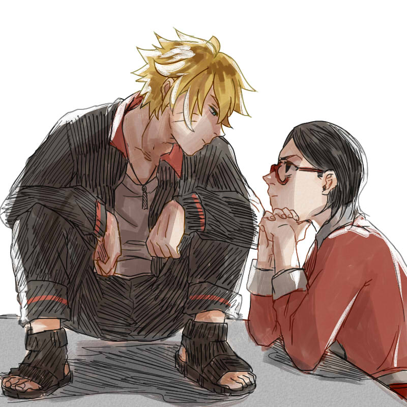 uchiha sarada and uzumaki boruto (naruto) drawn by resurgam
