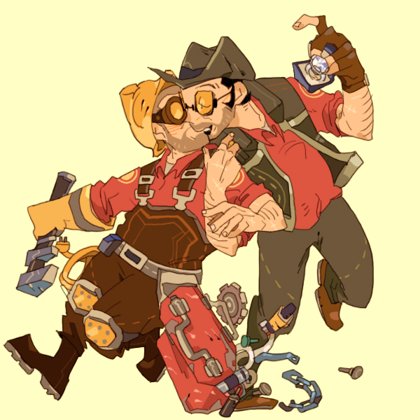 engineer, sniper, red engineer, and red sniper (team fortress 2) drawn by 22_(tak_ja)