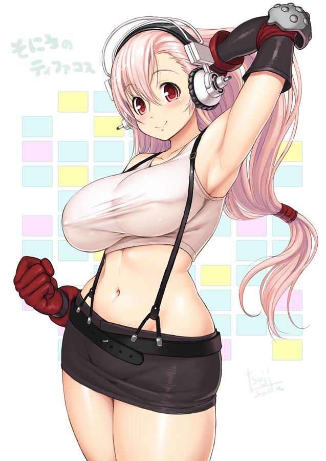 tifa lockhart and super sonico (final fantasy and 2 more) drawn by tsuji_santa