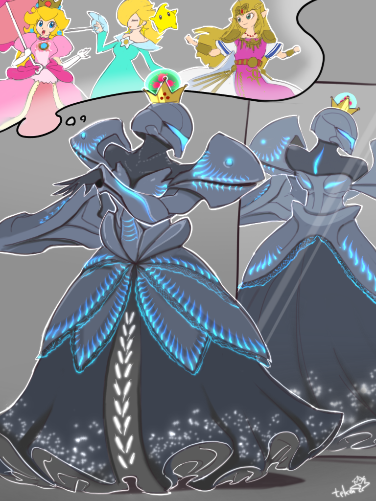 princess zelda, princess peach, rosalina, luma, metroid, and 2 more (the legend of zelda and 7 more) drawn by teke