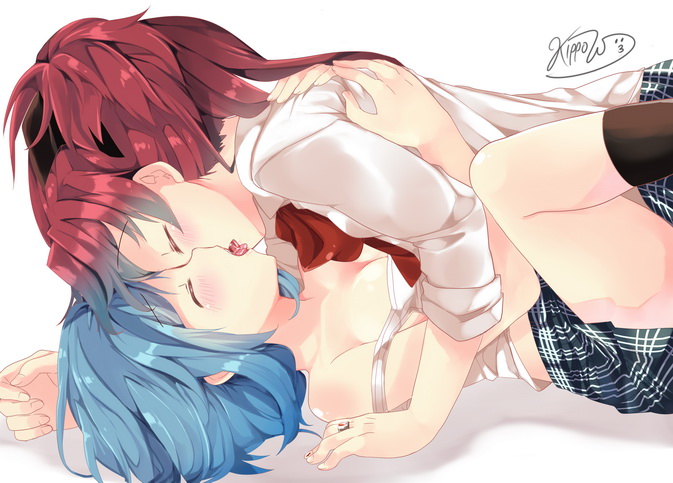 miki sayaka and sakura kyoko (mahou shoujo madoka magica) drawn by gleision_adain