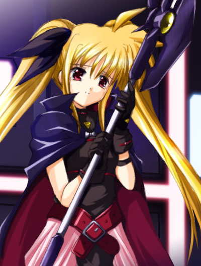 fate testarossa and bardiche (lyrical nanoha and 1 more) drawn by takase_shin'ya