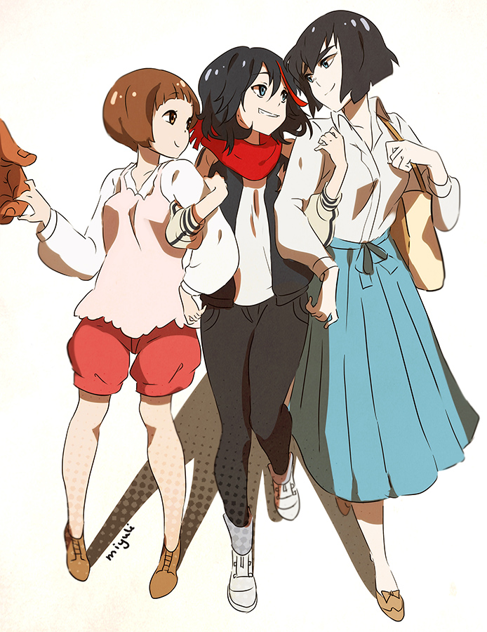 matoi ryuuko, kiryuuin satsuki, mankanshoku mako, and gamagoori ira (kill la kill) drawn by miyuli