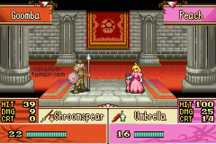 princess peach and goomba (fire emblem and 1 more) drawn by vilkalizer