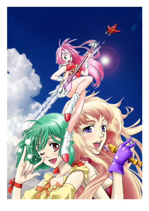 sheryl nome, ranka lee, mylene jenius, fire valkyrie, and vf-19 (macross and 2 more) drawn by saitou_sakae