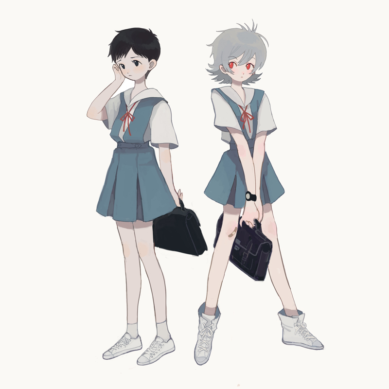 ikari shinji and nagisa kaworu (neon genesis evangelion) drawn by sokoko