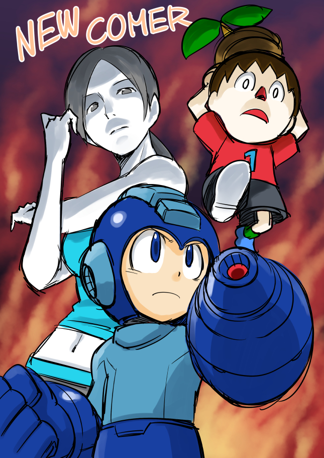 mega man, villager, and wii fit trainer (super smash bros. and 3 more) drawn by kisaken