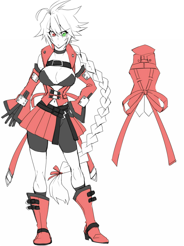 ragna the bloodedge and alpha-01 (blazblue) drawn by kaneaki_mukku