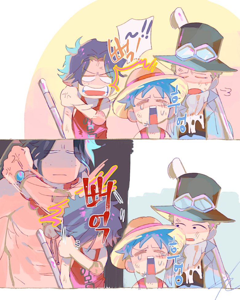 monkey d. luffy, portgas d. ace, and sabo (one piece) drawn by senzzang