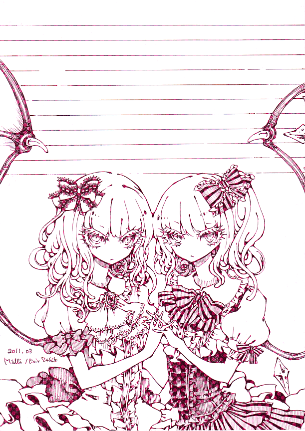 remilia scarlet and flandre scarlet (touhou) drawn by miri_(tobira_no_mukou)