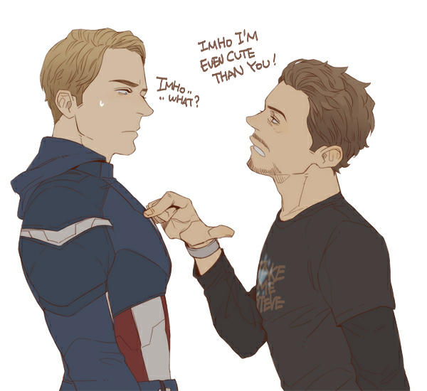 steve rogers, captain america, and tony stark (marvel and 3 more) drawn by cooru