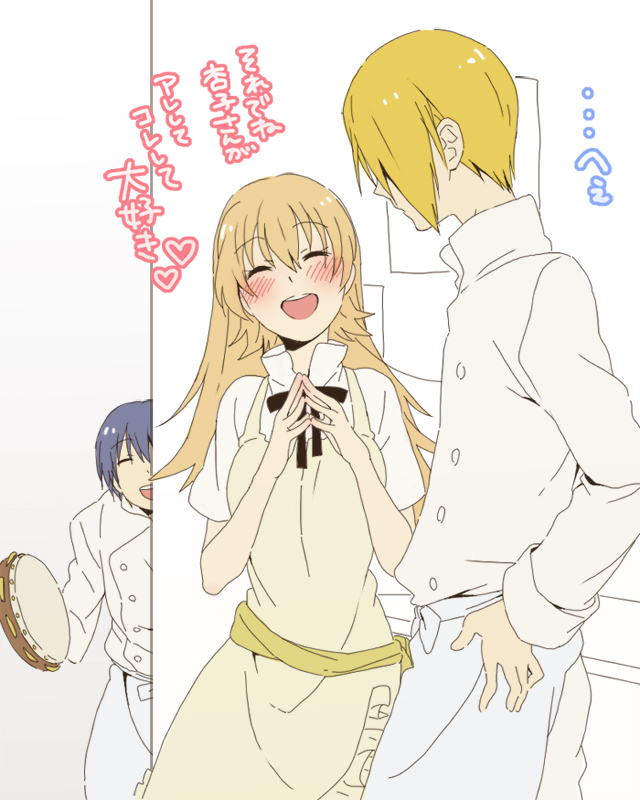 todoroki yachiyo, satou jun, and souma hiroomi (working!!) drawn by yunomura