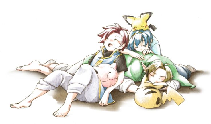 link, pikachu, jigglypuff, pichu, marth, and 1 more (pokemon and 5 more) drawn by ayu_(ponzu)