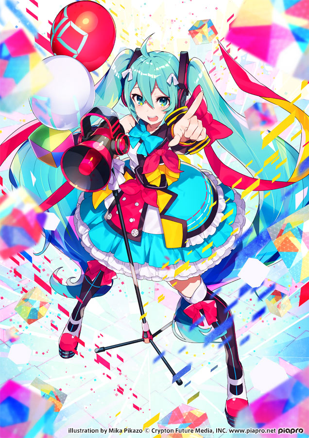 hatsune miku and magical mirai miku (vocaloid and 1 more) drawn by mika_pikazo