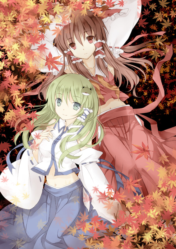 hakurei reimu and kochiya sanae (touhou) drawn by gardenia6