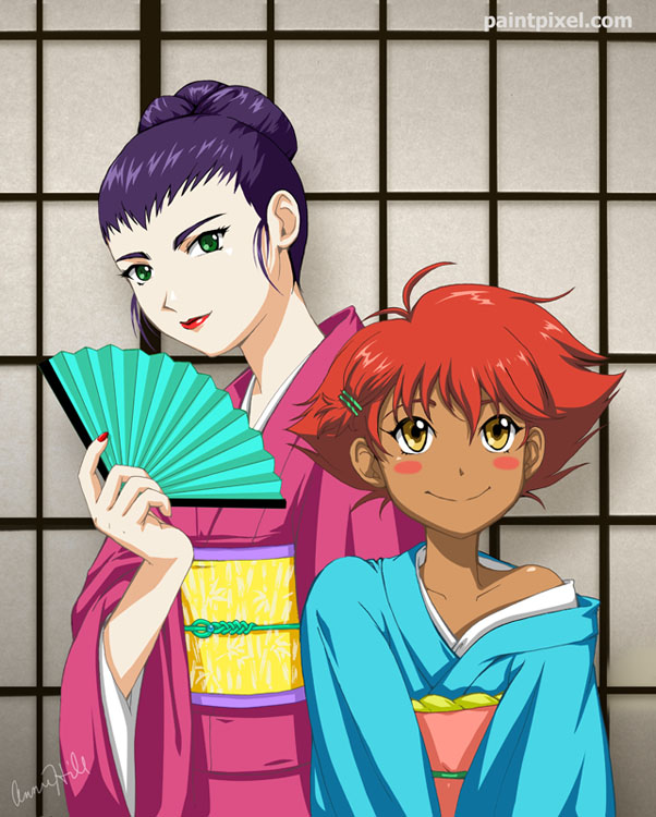 faye valentine and edward wong hau pepelu tivrusky iv (cowboy bebop) drawn by paintpixel