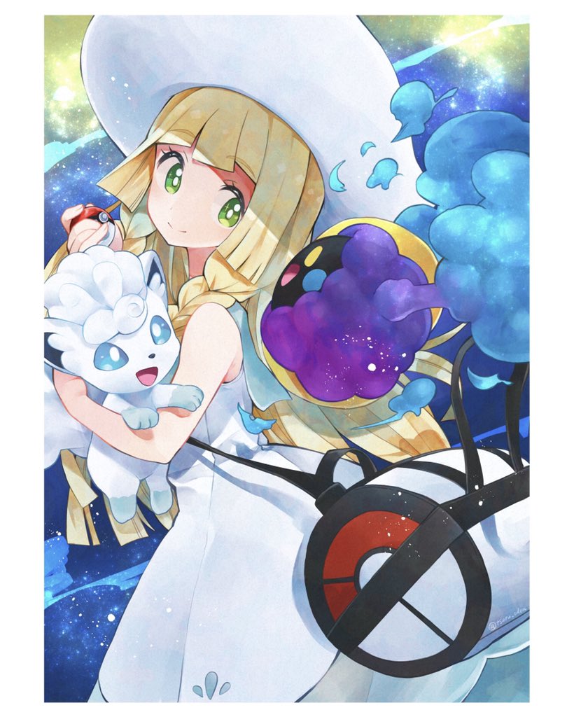 lillie, alolan vulpix, and cosmog (pokemon and 1 more) drawn by rainys_bill