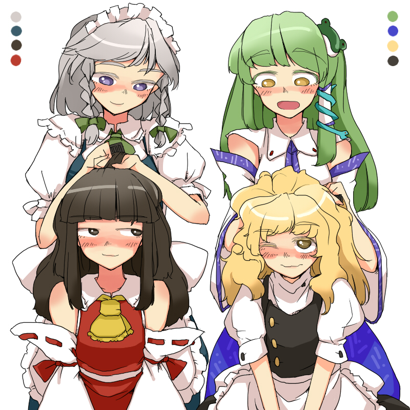hakurei reimu, kirisame marisa, izayoi sakuya, and kochiya sanae (touhou) drawn by toriga_naku