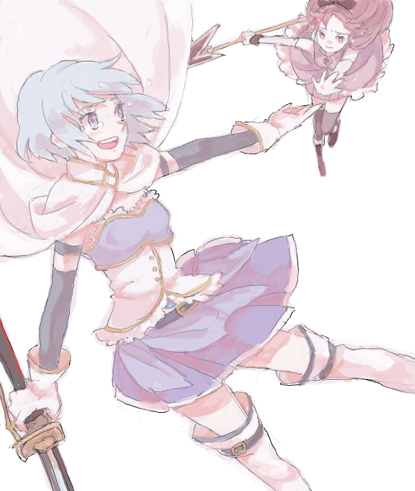 miki sayaka and sakura kyoko (mahou shoujo madoka magica) drawn by orangeharo67