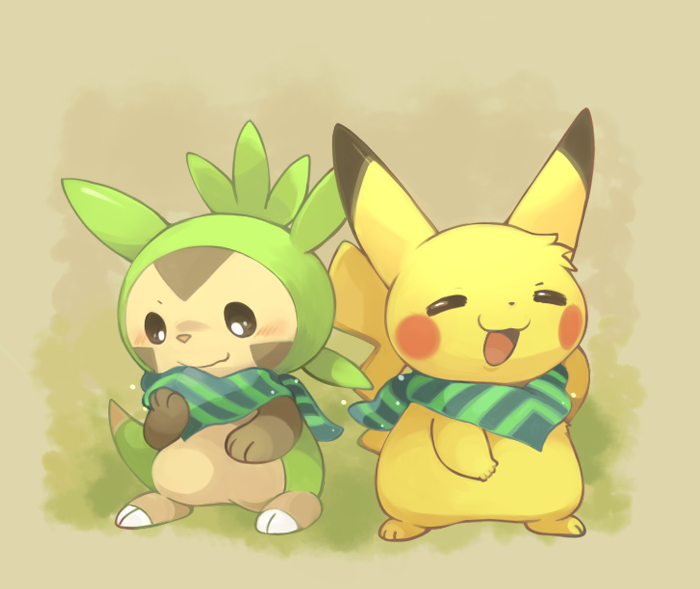 pikachu and chespin (pokemon and 2 more) drawn by konanbo