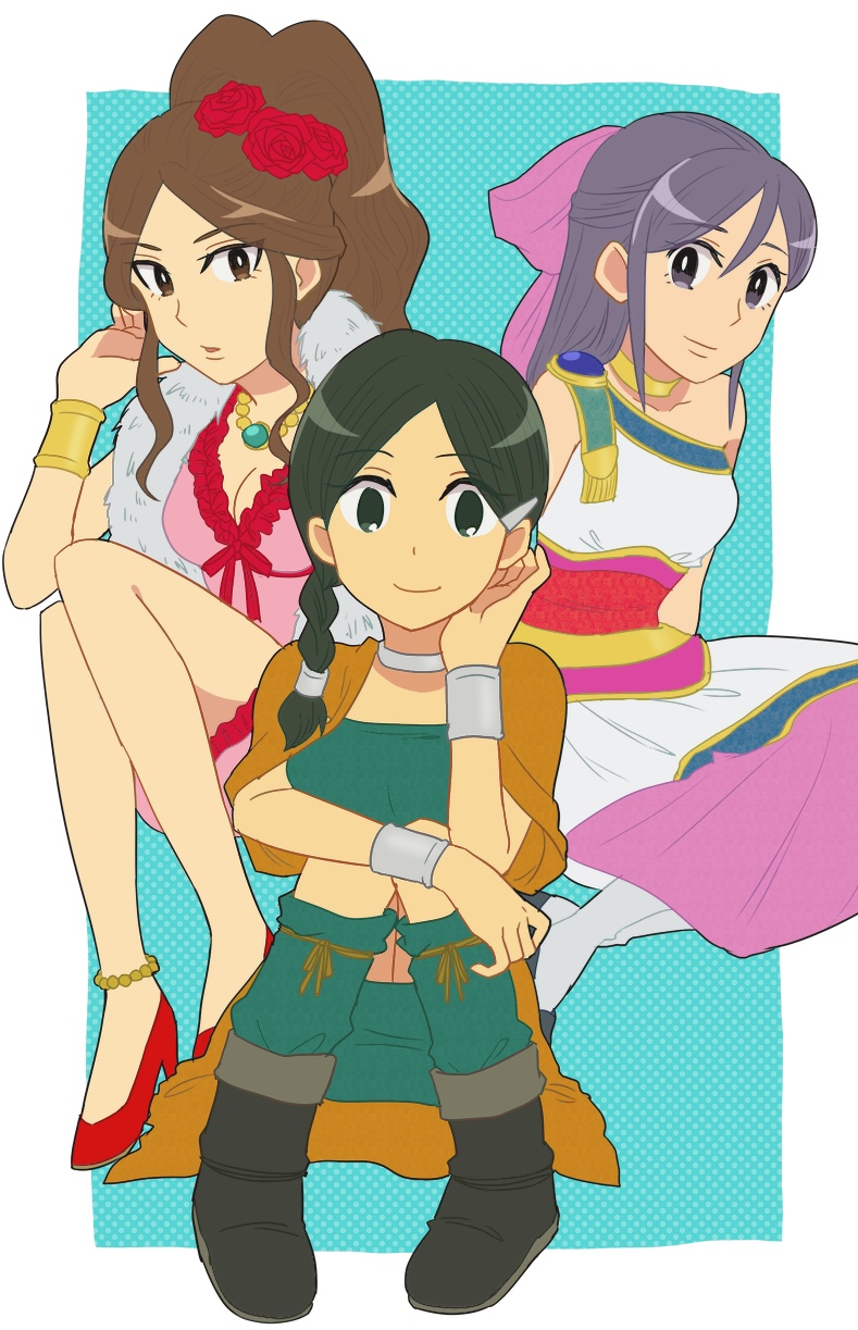 bianca, flora, raimon natsumi, kudou fuyuka, kino aki, and 1 more (dragon quest and 2 more) drawn by mimiw