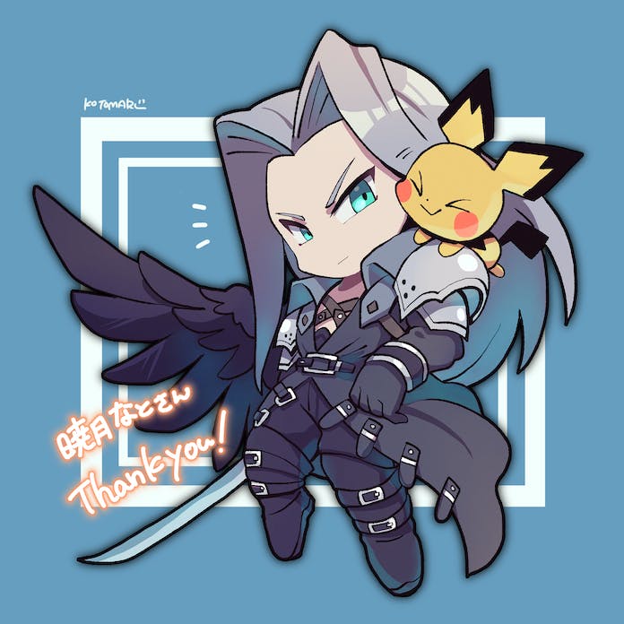 sephiroth and pichu (pokemon and 3 more) drawn by kotorai