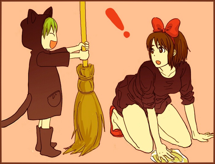 kiki, koiwai yotsuba, jiji, and ayase fuuka (yotsubato! and 1 more) drawn by memeck