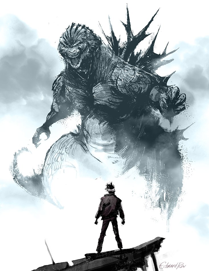 godzilla and shikishima koichi (godzilla and 1 more) drawn by edward_pun
