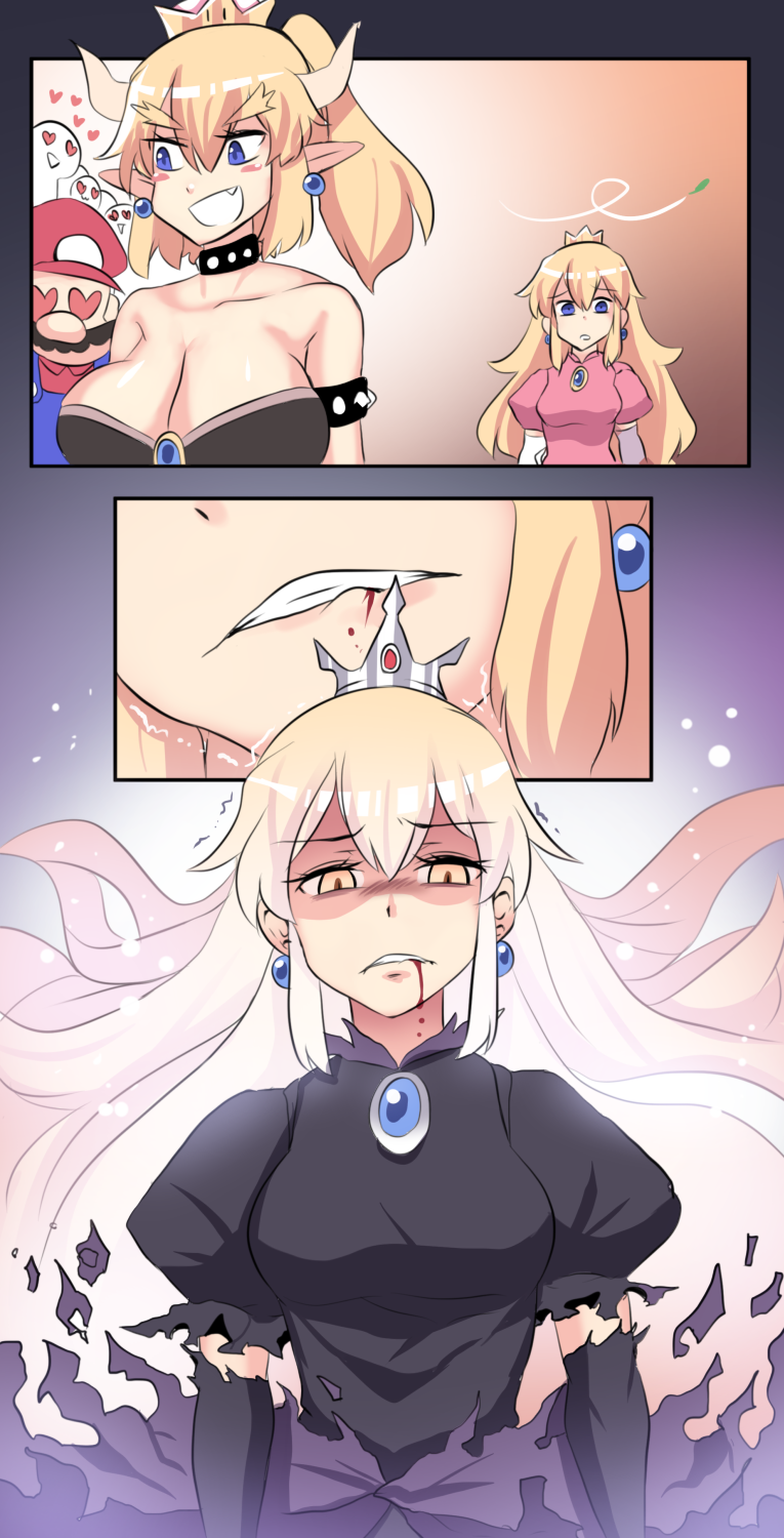 princess peach, mario, bowsette, and shadow queen (fate and 3 more) drawn by hinghoi
