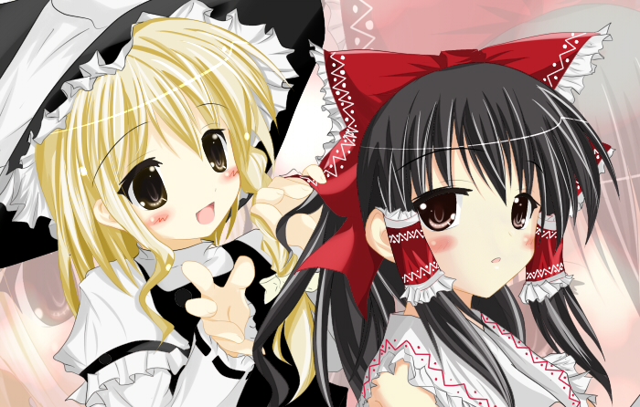 hakurei reimu and kirisame marisa (touhou) drawn by t_(dyuhuhudyukusi)