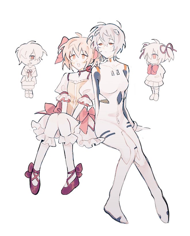 kaname madoka and ayanami rei (mahou shoujo madoka magica and 1 more) drawn by akechisu1