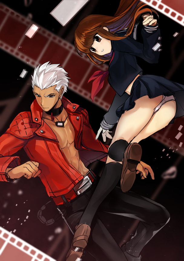kishinami hakuno and archer (fate and 2 more) drawn by jam8686